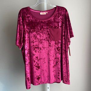 Evri Stretch Crushed Velvet Pocket Tee Shirt Magenta Pink Plus Size 3x